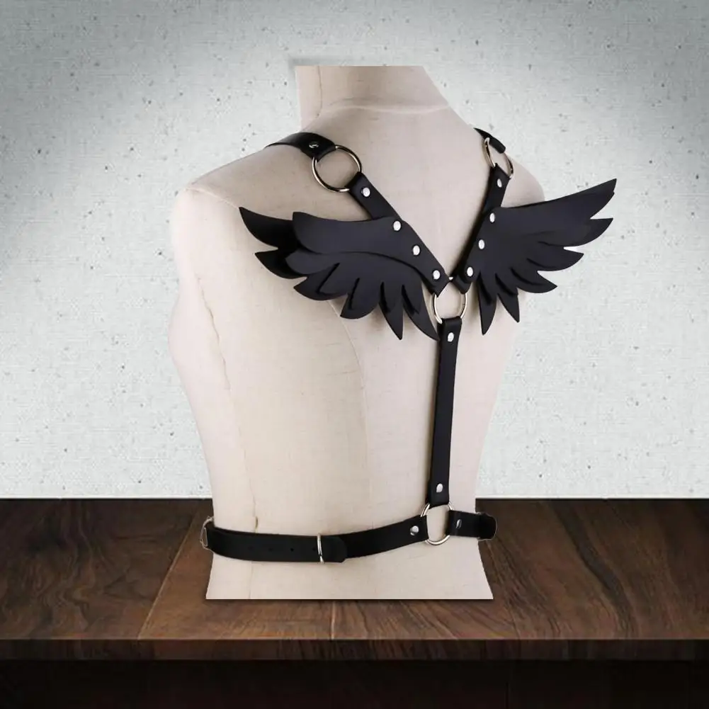 Angel Wing Faux Leather Adjustable Harness Waist Shoulder Bondage Halterneck