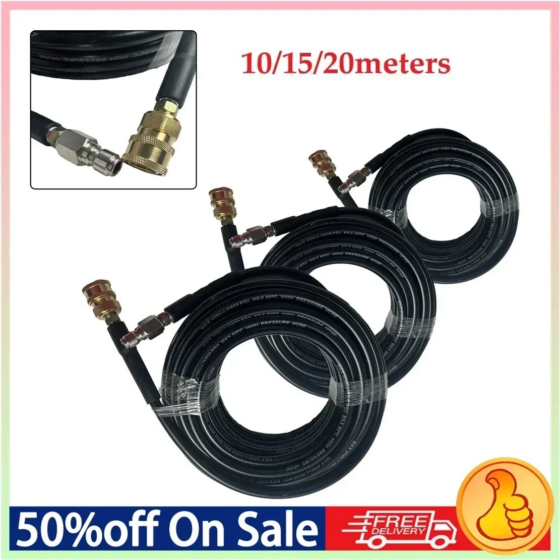 

Synthetic Rubber Made Pressure Washer Hose 50FT Offering Superior Strength and Flexibility During Use in Any Environment