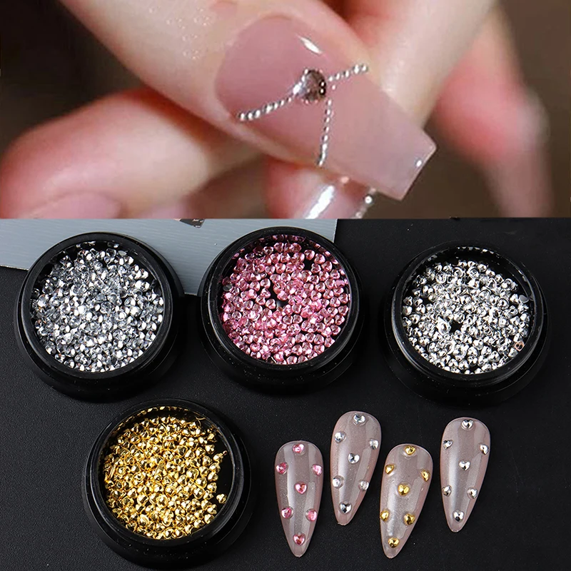 1Box Mini Heart-shaped Rhinestones Nail Art Charms 3D Nail Decals Decoration DIY Manicure Beads Flatback Diamonds