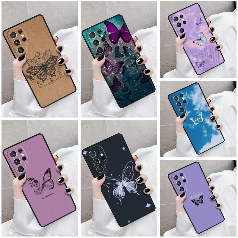 

Чехол для телефона Samsung Galaxy S24 S25 S23 S21fe S22 Ultra Plus Note 10 20, чехол с милой бабочкой