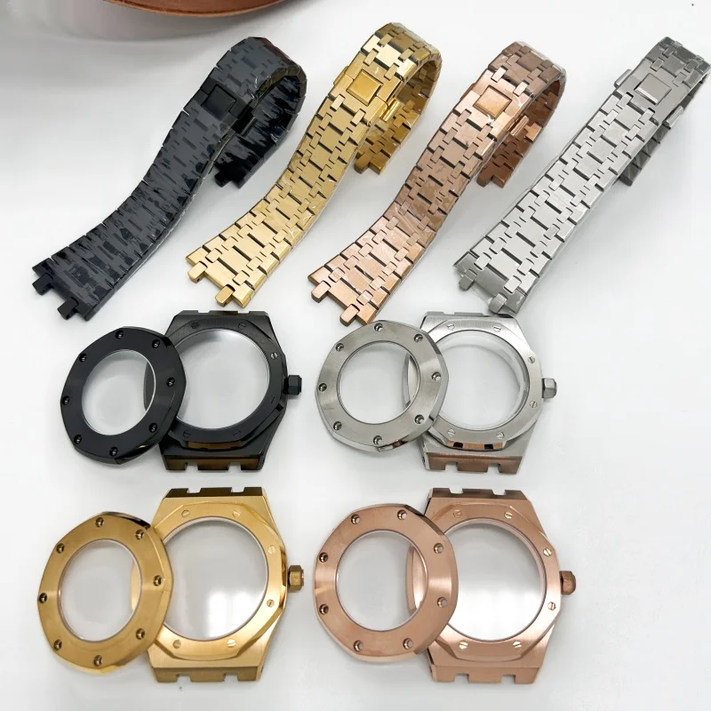 

41mm Rose Gold Watch Case Parts Steel Band for Japan NH35/36/70 Automatic Movement 31.8mm Dial Three Hands Accessories No Brand