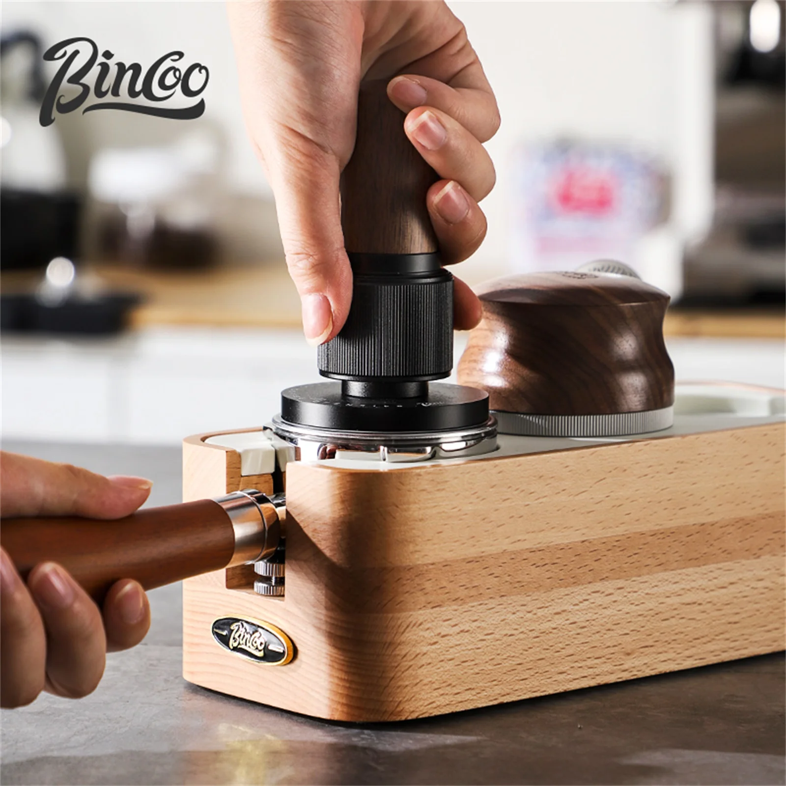 

Bincoo Beech Wood Coffee Tamping Stand Tamper Station Fits 51/58mm Portafilters Espresso Distributor Base Set Home Barista Tools