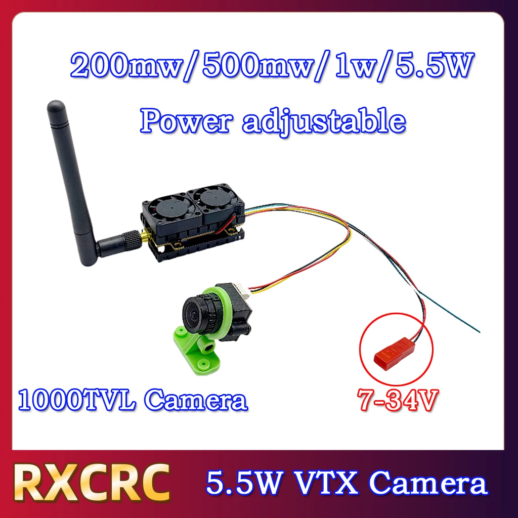 

RXCRC 5.8G 48CH 5.5W Power 5500mW VTX Transmitter COMS 1000TVL Camera 20KM or more for RC FPV Long Range Fixed-wing Drones