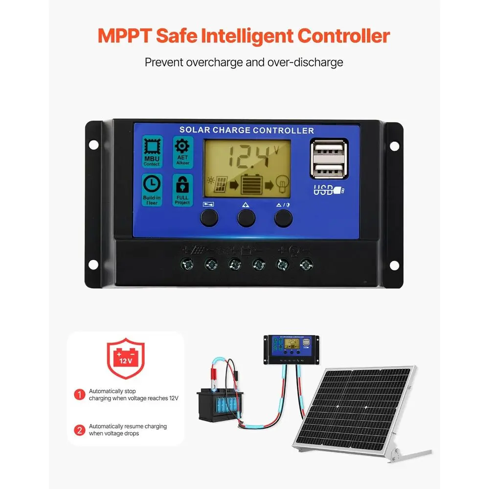 50W 12V Solar Battery Trickle Charger Maintainer, Mono Solar Panel Battery Charger with Upgraded MPPT Controller & Adjustable Mo view 3