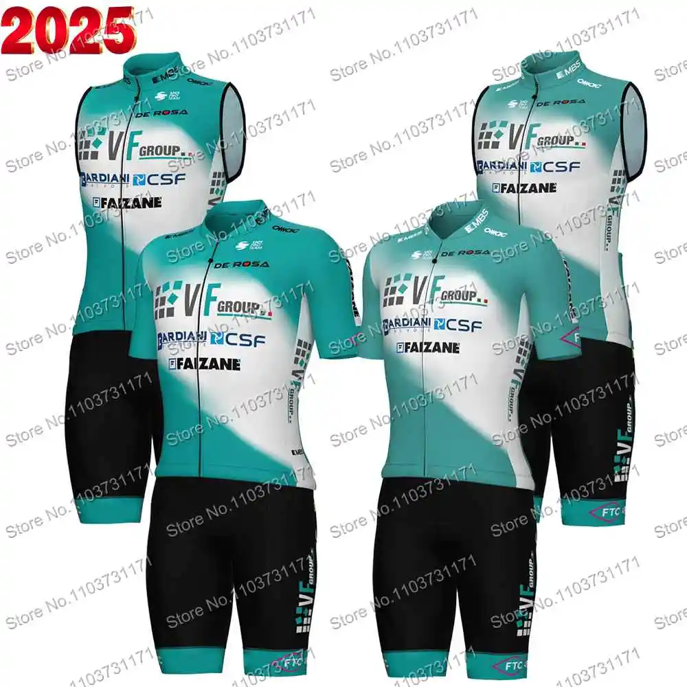 Комплект велосипедного трикотажа VF Group Bardiani CSF Team 2025 года, одежда для велосипеда с короткими рукавами, зеленый, белый цвет, летний велосипедный трикотаж, жилет без рукавов