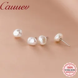 Authentic 925 Sterling Silver Sweet Irregular Baroque real Pearl Stud Earrings For Women Wedding Party FIne Jewelry