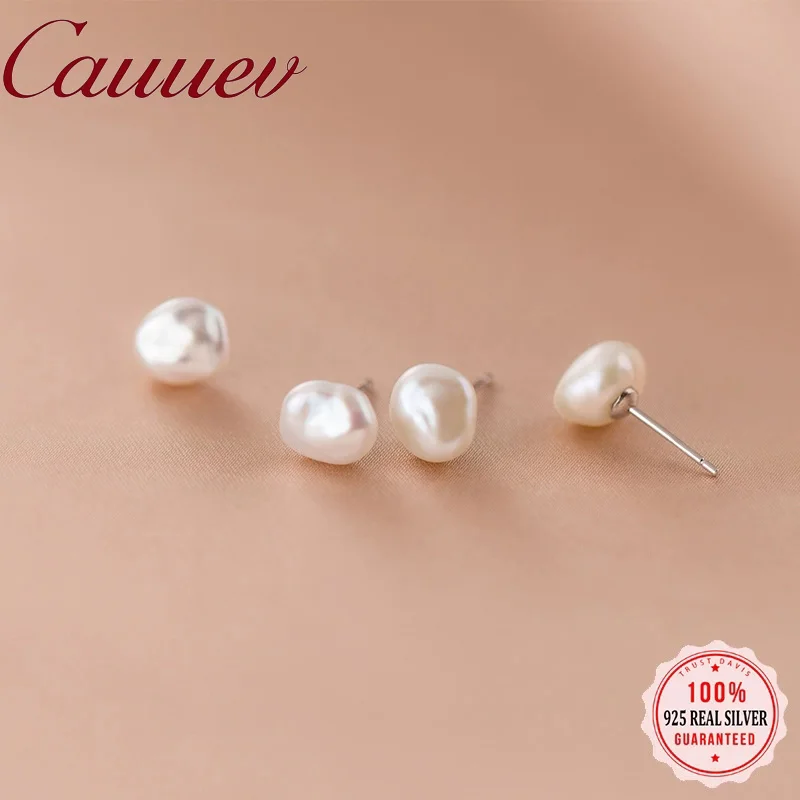 Authentic 925 Sterling Silver Sweet Irregular Baroque real Pearl Stud Earrings For Women Wedding Party FIne Jewelry