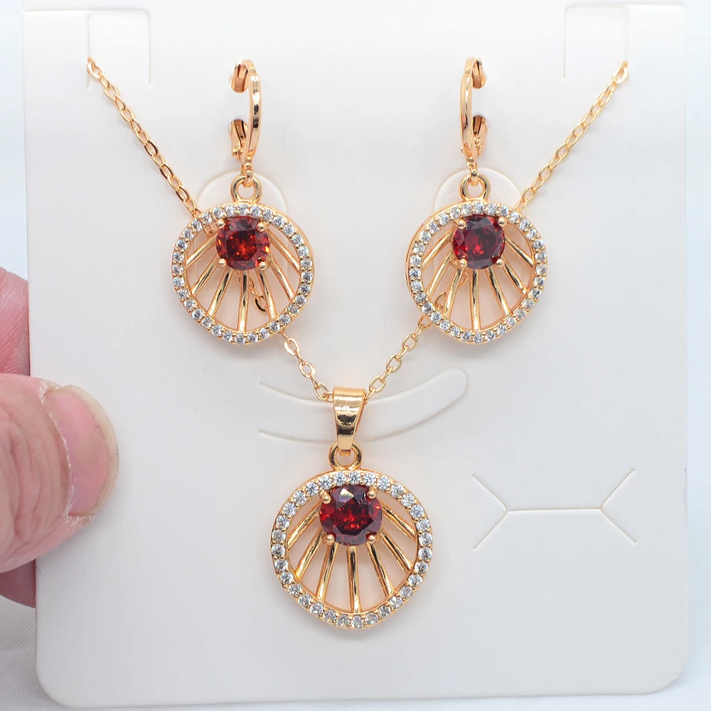 Fashion Gold Color Women Purple Cubic Zirconia Sea Shell Design Jewelry Set