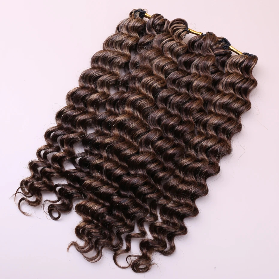 4 27 Highlight Deep Wave Feather Crochet 100% Human Hair Pre Looped Invisible Miracle Knots Hair Feathered Crochet Human Hair Boho Braids Deep Curly Vietnamese Highlights Colored Bundles Remy Human Hair Weave Bundles