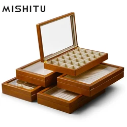 MISHITU Jewelry Display Box Solid Wooden Storage Ring Necklace Bracelet Organizer Case Jewelry Storage Case Earring Display Box