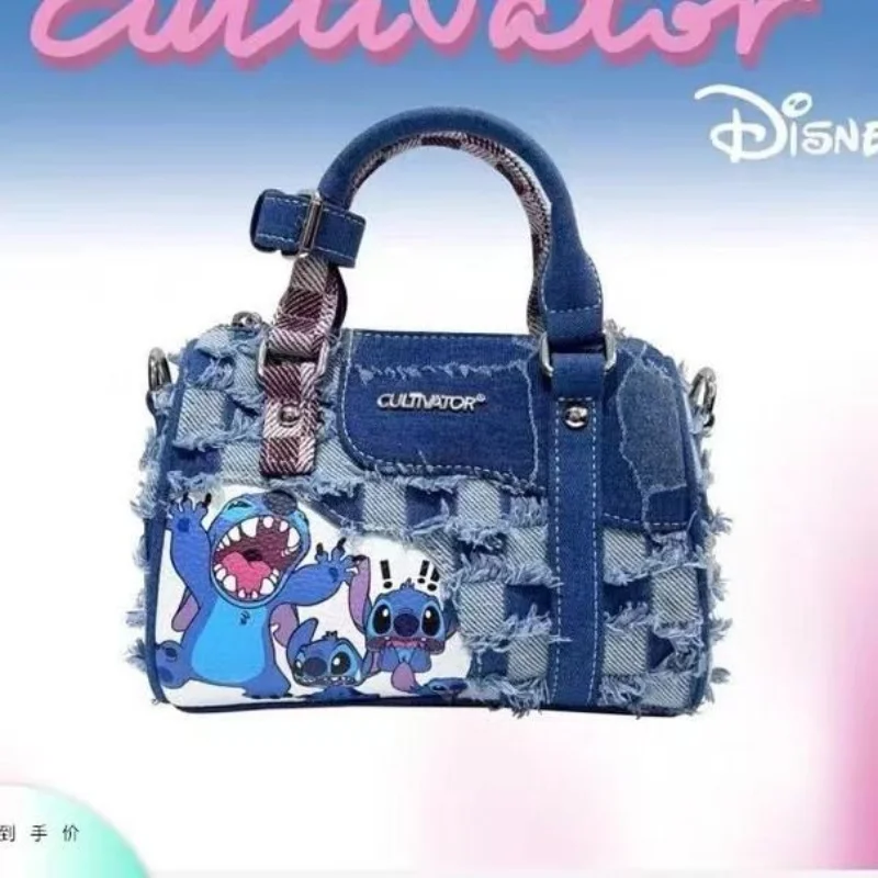 MINISO Disney Original Stitch Denim Ripped Hole Stitching Messenger Portable Pillow Bag Crossbody Bags for Women  Shoulder Bag