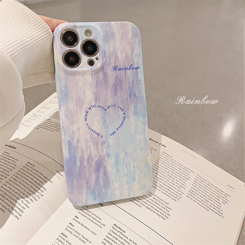 Gradiente Halo Aquarela casos de telefone para iphone, pintura a óleo, personalidade capas, letras de volta casos, iphone 15, 14, 13 pro max