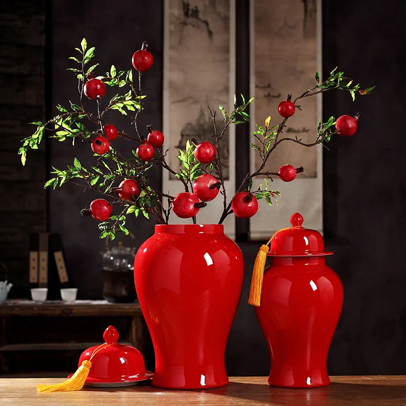 

Enamel Red Storage Jar Flower Arrangement Vase Crafts Decoration Dried Ceramic Furnishings