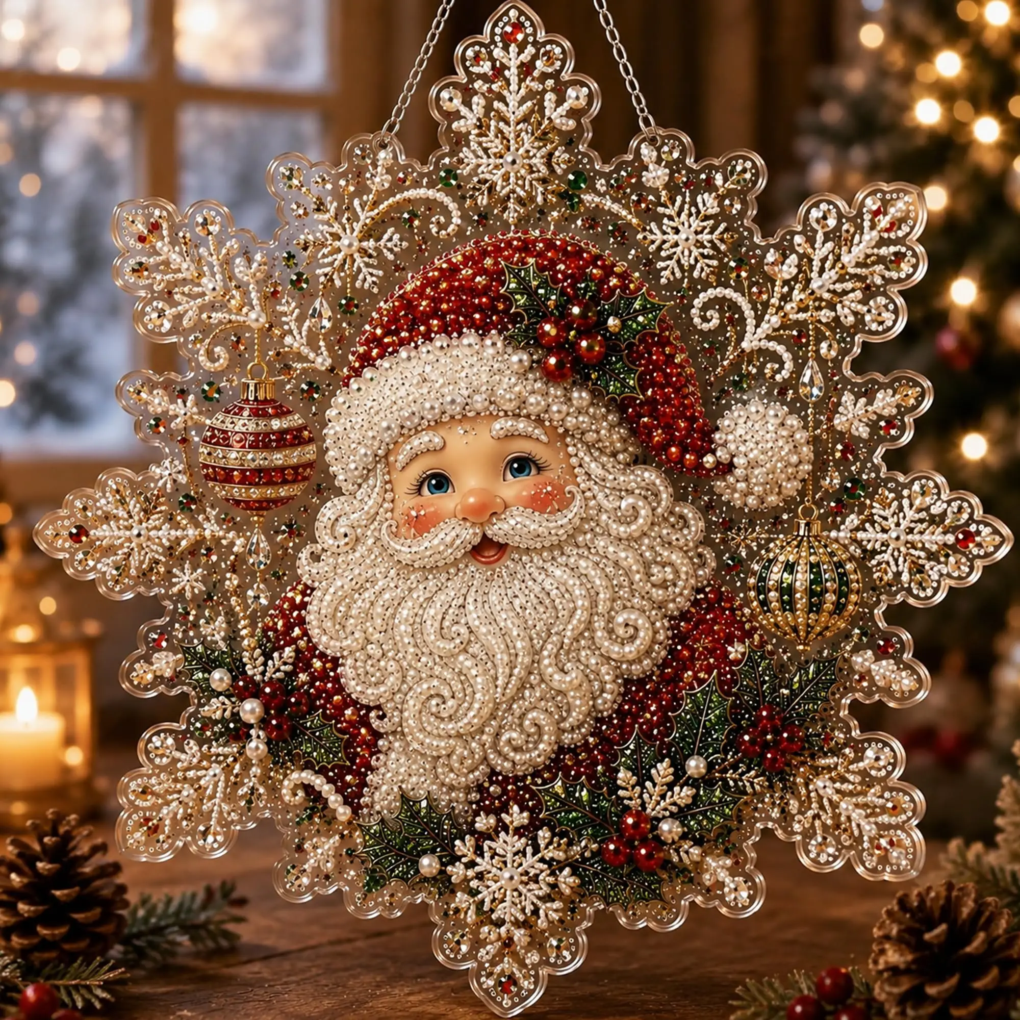 1 Weihnachtsmann-Perlen-Diamant-Malerei-DIY-Set, Weihnachts-Hängedekoration-Bastelset für Erwachsene, einfach zu verwenden und stressabbauend, anfängerfreundlich, ideales Geschenk für Liebhaber von