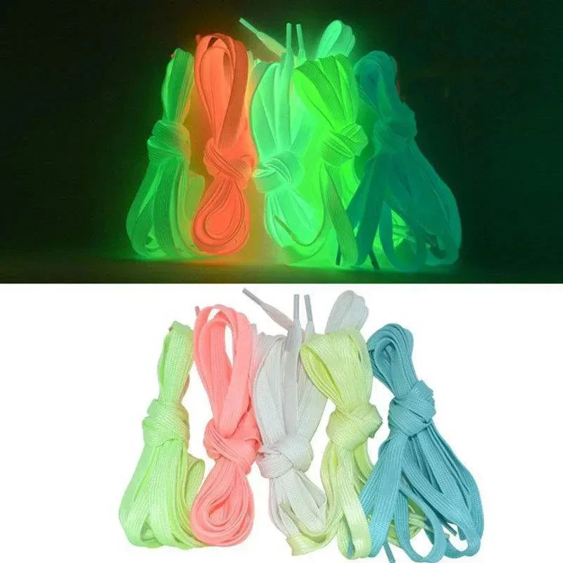 

2/4 пары светящихся в темноте плоских шнурков для обуви 5 цветов, подходят для всех видов обуви, флуоресцентные шнурки для вечеринок, встреч, ночных пробежек, унисекс.