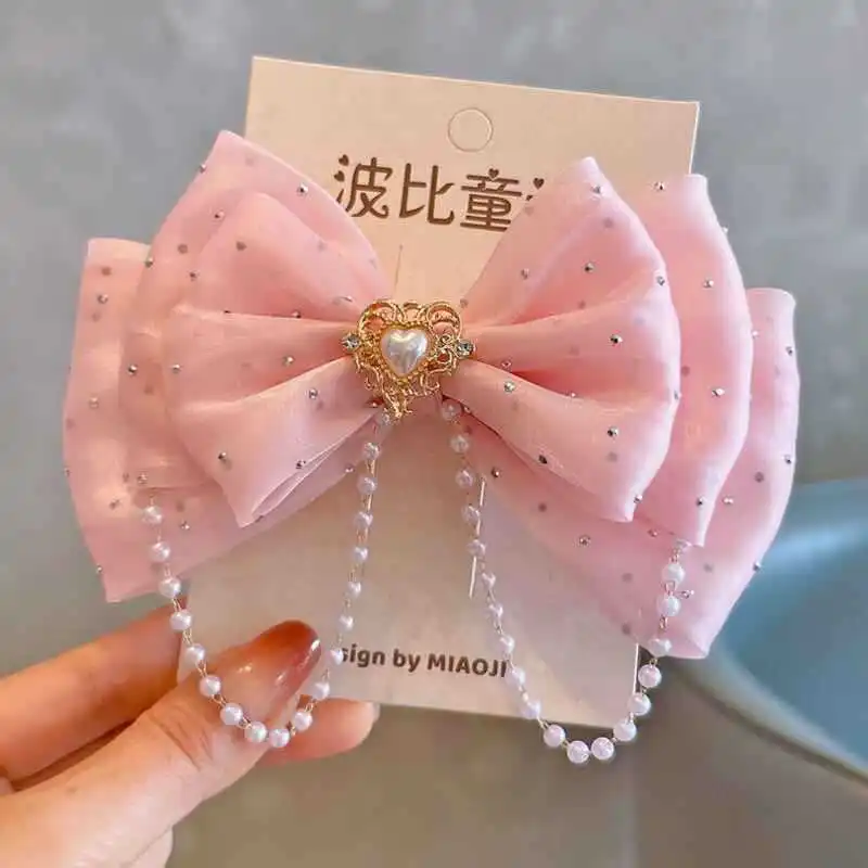 Prinzessin Rosa Perle Große Schleife Haarnadel Rote Schleife Mädchen Haarschmuck Niedliche Perlenkopf Haarnadel Mädchen Rosa Blau Niedliche Haarnadel Teil ZY02