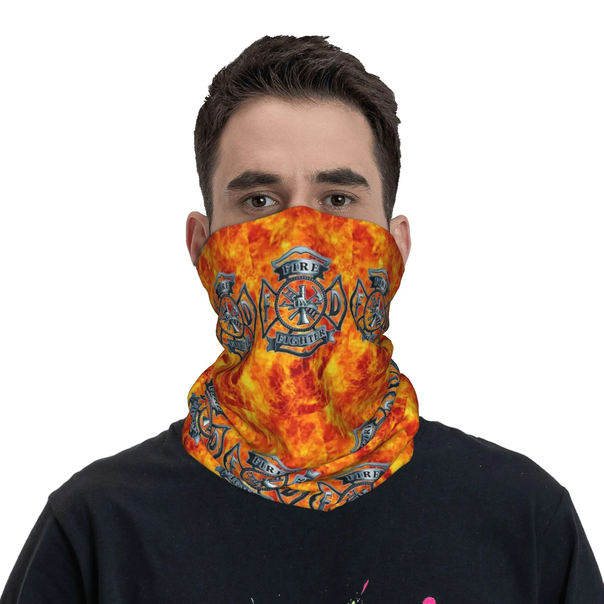 Fire Fighter Bandana Neck Gaiter Printed Face Scarf Warm Headband Riding For Men Women Adult