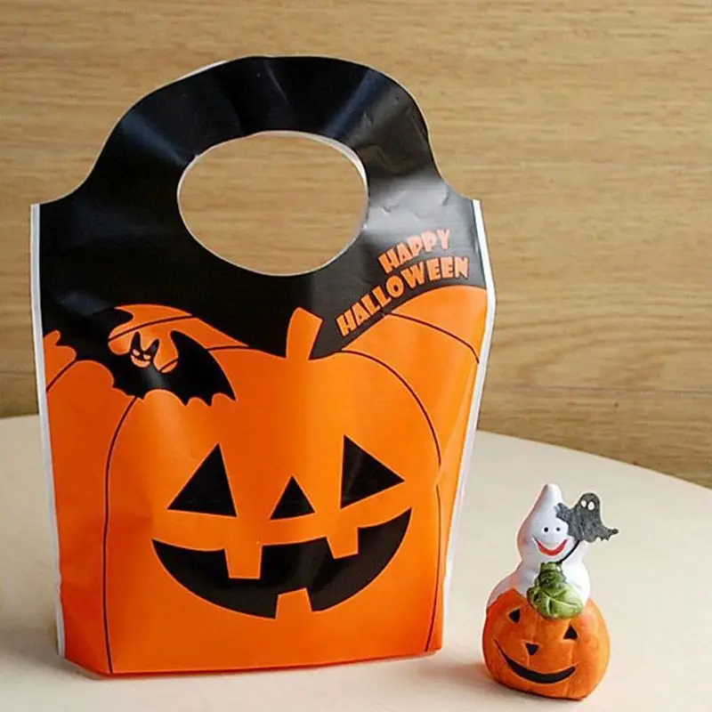 Halloween Orange Pumpkin Head Tote Bags 50 Plastic Supermarket Shopping Bags Vest Packaging Bags Food Bags