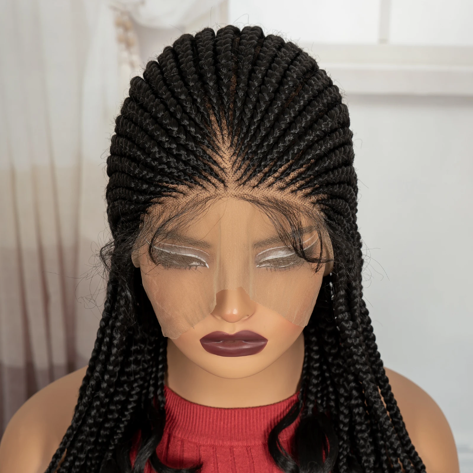 18in Cornrow Braided Wig with Wavy Ends Synthetic Full Lace Braided Lace Wig with Baby Hair Knotless Braids Wigs for Black Women