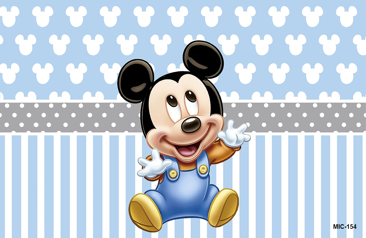 Light Blue Baby Mickey Mouse Backdrop Half Birthday Background Mickey Head Baby Shower Backdrop for Boy Happy Birthday Banner