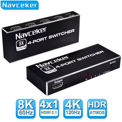 Navceker 8K HDMI 2.1 Switcher Selector 4K 120Hz HD Switch HDMI Splitter 4 In 1 Out 3 In 1 Out for laptop PC Switch TV Box PS5