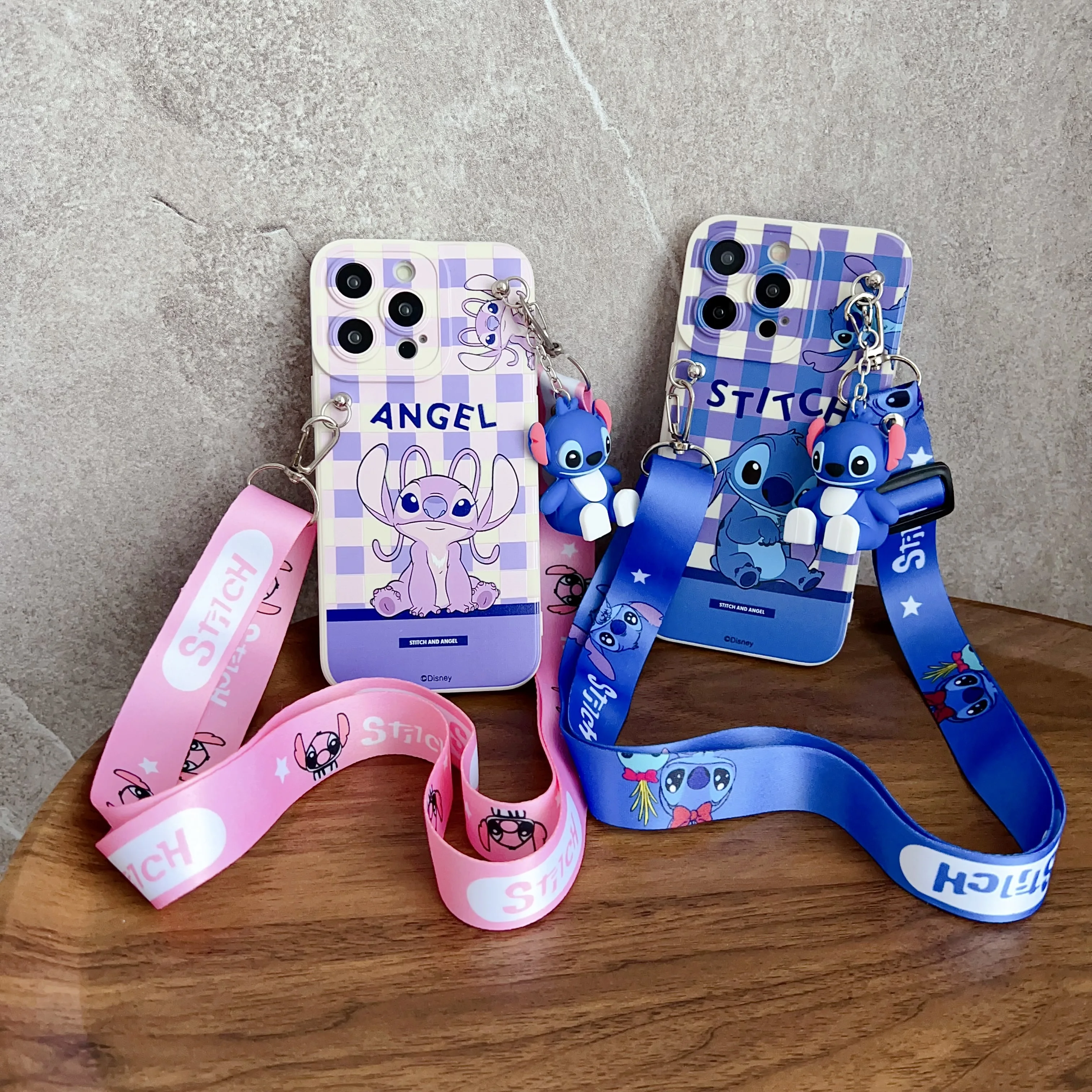 Disney 3D Cartoon Stitch Phone Case with Hanging Rope For Samsung Galaxy Note 8 9 10 Lite Plus 20 Ultra couple protective case