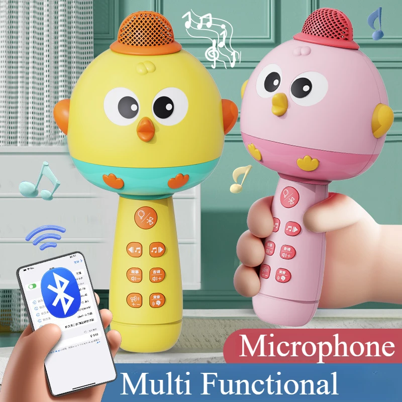 Micrófono inalámbrico para chico, máquina de Audio integrada, micrófono de dibujos animados para niños, Bluetooth, educación temprana, música, juguetes para bebés