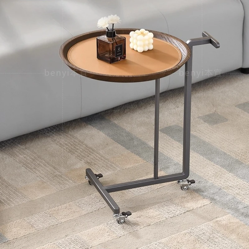 

‌Italian Minimalist Side Table, Mobile Leather Coffee Table, Saddle Leather Storage Cart, Stylish Home Decor with Wheels