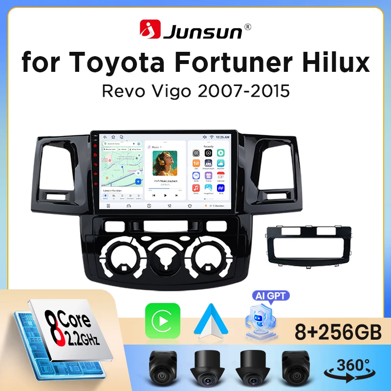 Image of Junsun Wireless CarPlay Android Auto Autoradio für Toyota Hilux (AN10/AN20/AN30) 2004-2015 mit integriertem Lüfter, Android GPS-Navigation, Multimedia-Player, WiFi, DSP, RDS, BT, SWC, IPS-Touchscreen,