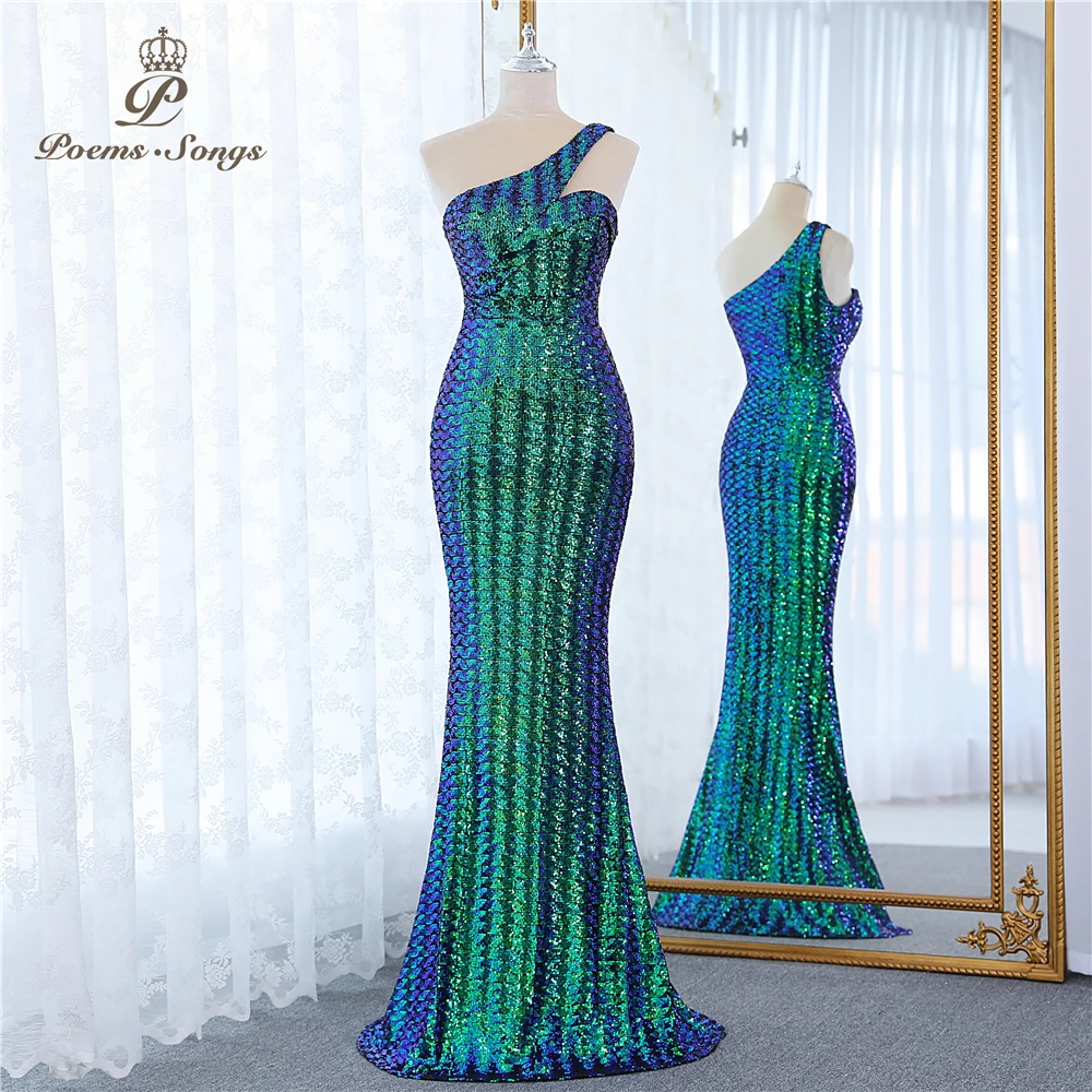 Dream green colors one shoulder style mermaid evening dresses vestidos formales vestidos de fiesta robe de soiree de mariage