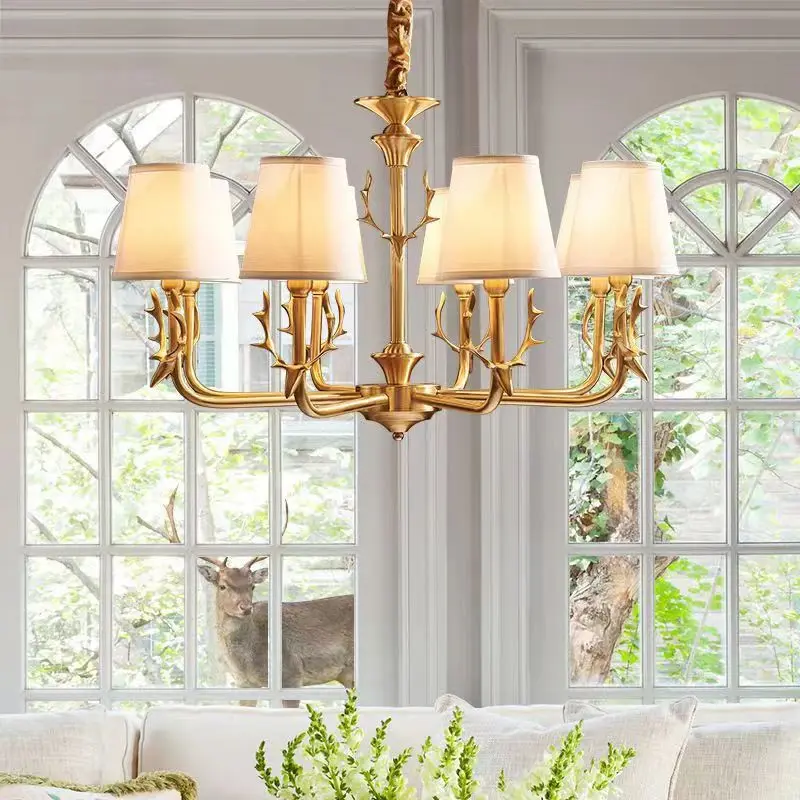 Copper Chandelier For Living Room Bedroom Study Kitchen Interior American Style Design Hanging Lamp Gold Brass Pendant Ligh