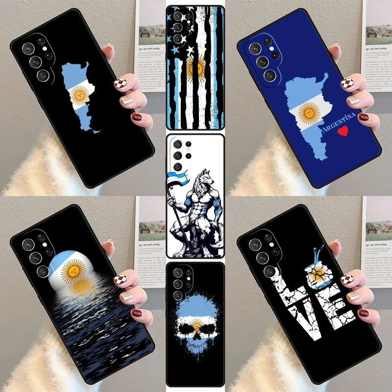 Arjantinli bayrak telefon kılıfı için Samsung Galaxy S23 S21 S20 FE S24 S22 Ultra Note20 S10 S9 S8 artı silikon kapak