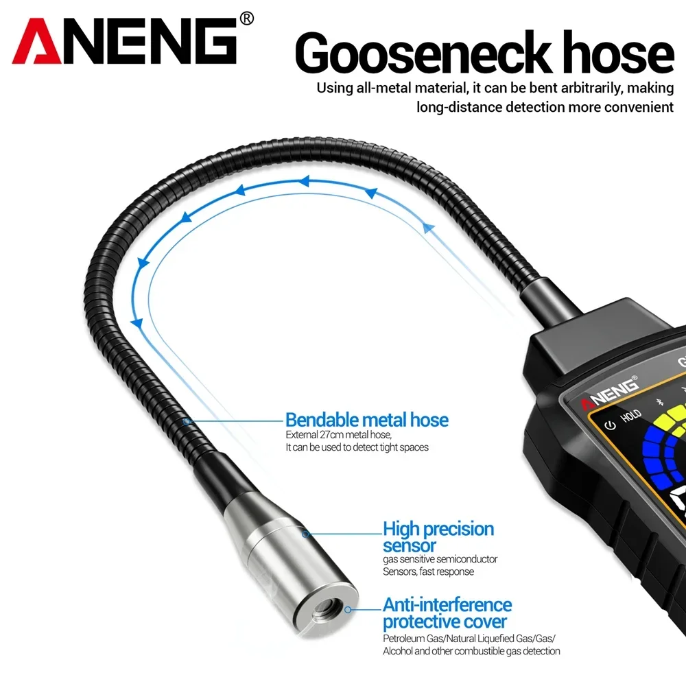 Gas Leak Detector Analyzer ANENG GN806 Methane Flammable 9999PPM 20% LEL Combustible Natural Tester LCD Screen Sound Light Alarm