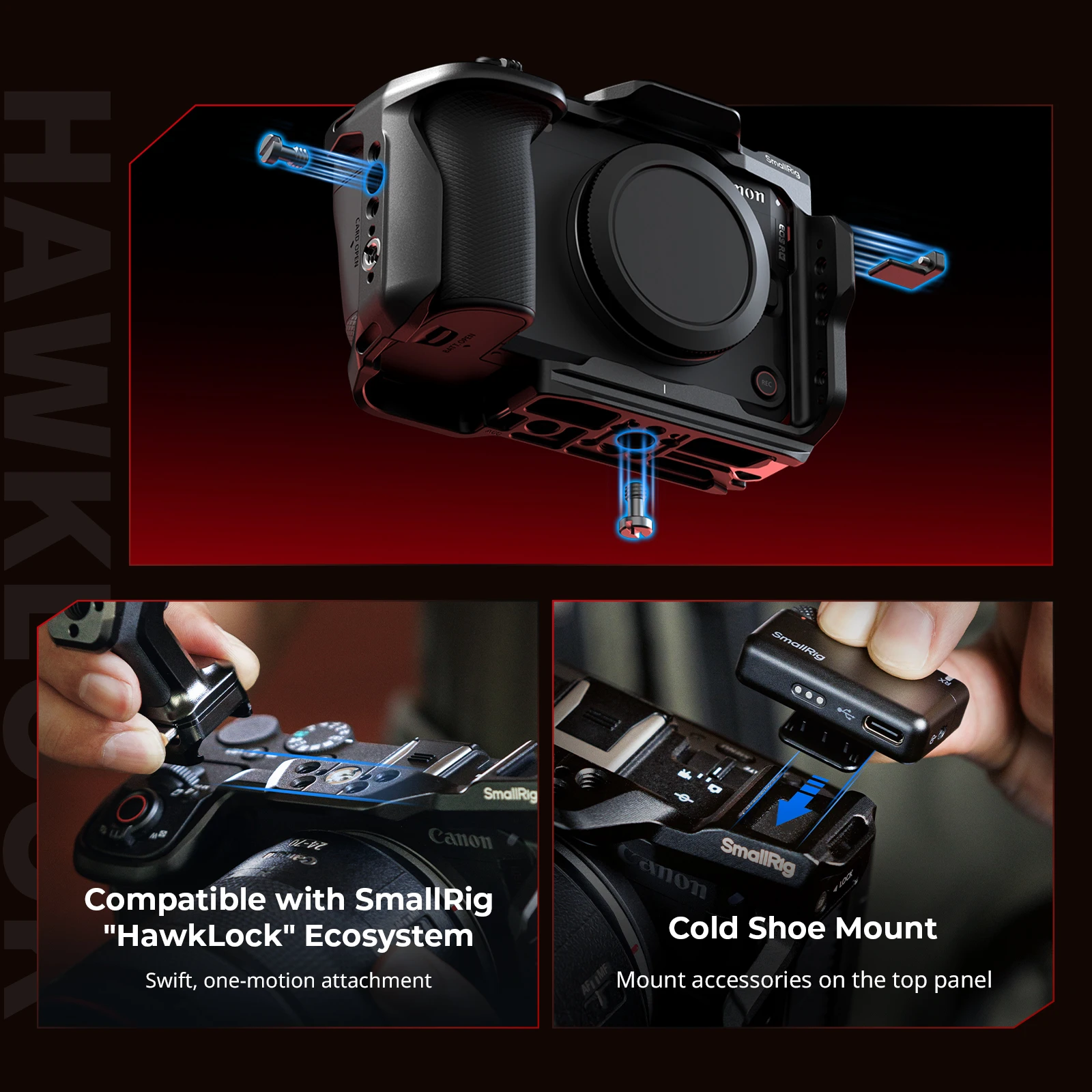 SmallRig R6 V "HawkLock" Schnellwechselkäfig für Canon EOS R6 V mit Arca-Swiss Schnellwechselplatte mit Cold Shoe -6372 – Detail 3