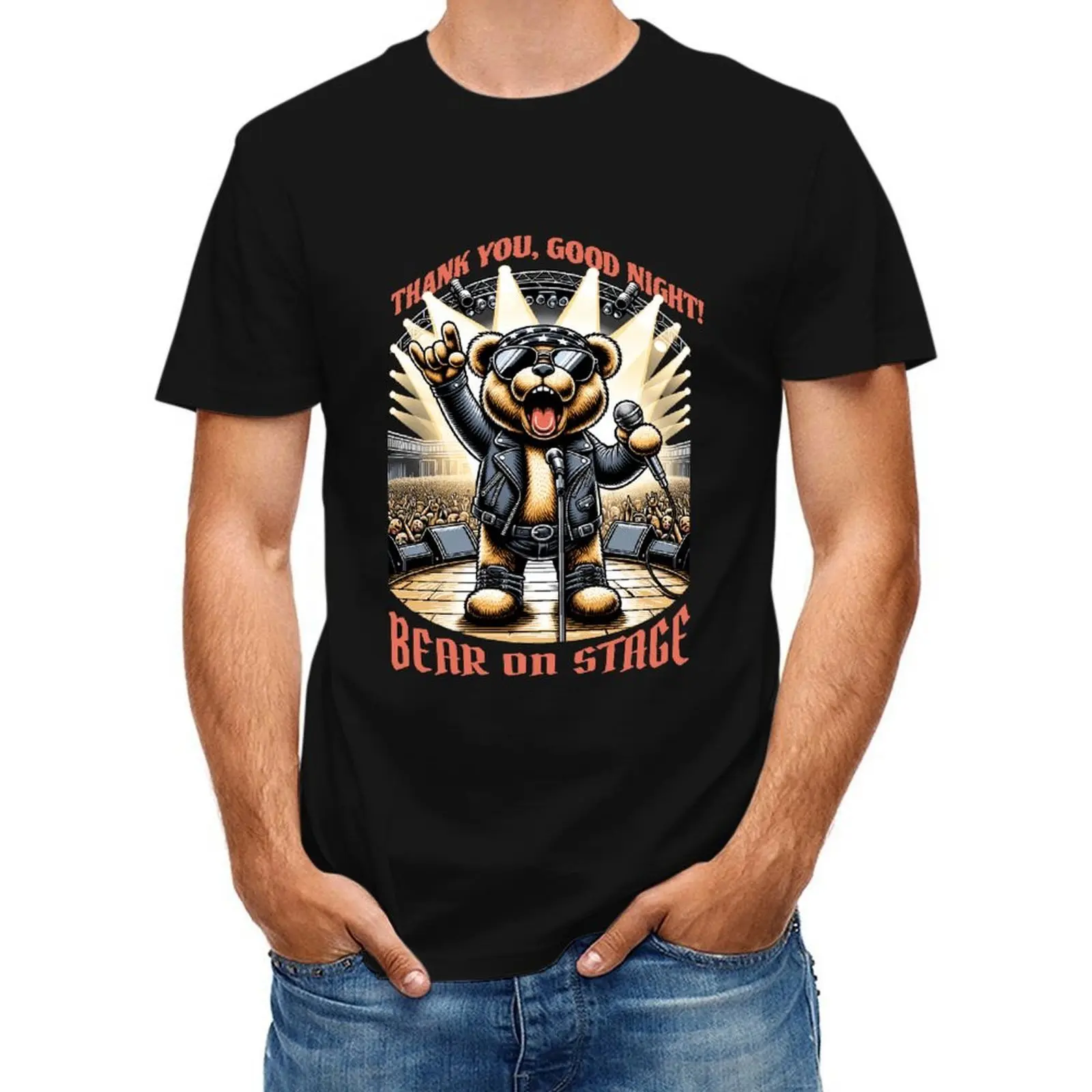 Unisex Bear Singer Graphic T Shirt Funny Cartoon Bear Print Black Tee Y2K Streetwear Vintage Casual Short Sleeve Top Harajuku Aesthetic Fashion