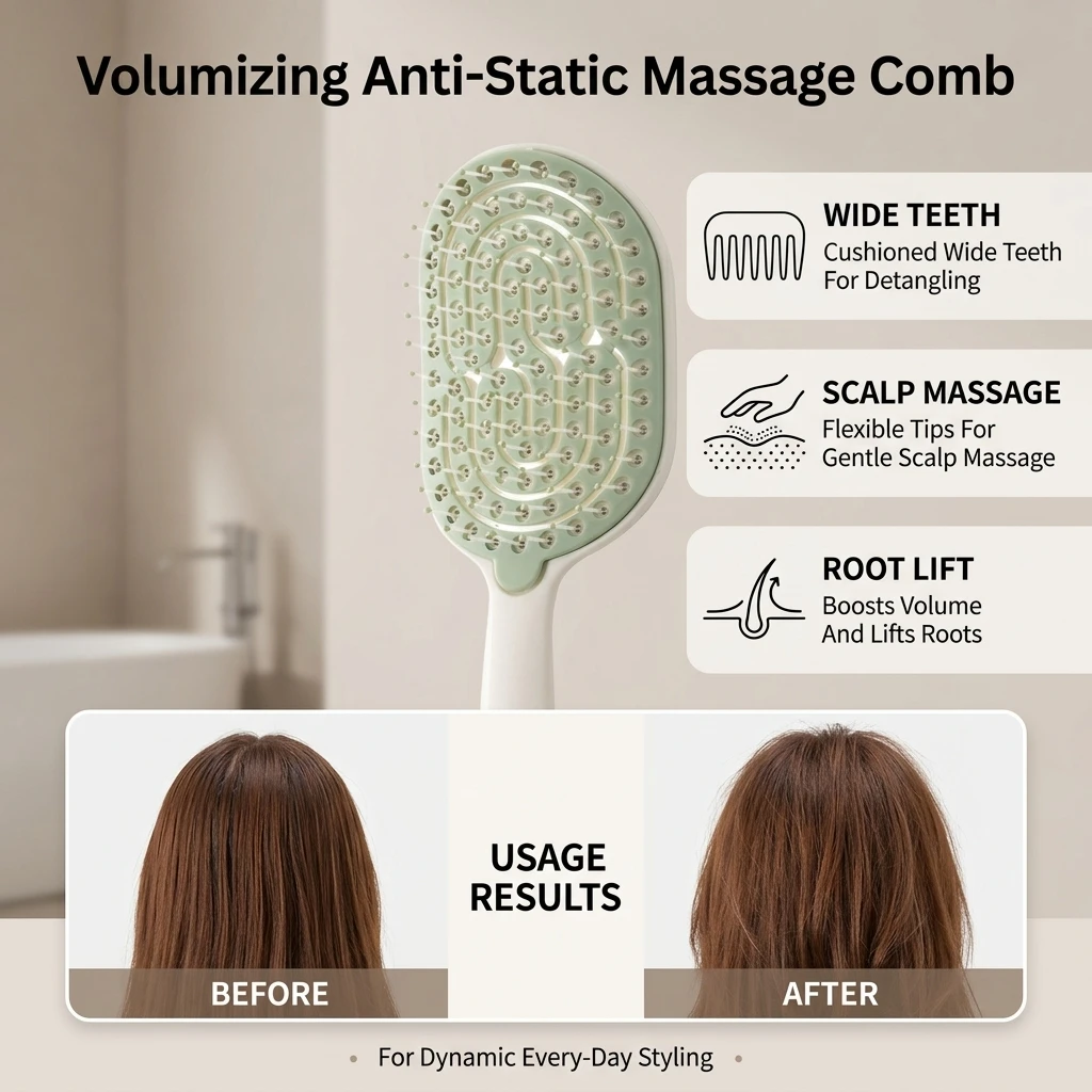 Professional Hair Massage Comb Anti-Static Volumizing Brush for Scalp Care Detangling Wide Tooth Styling Tool Durable