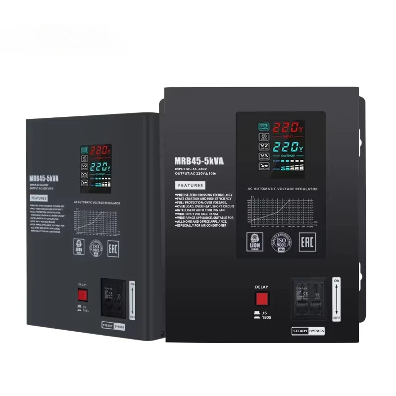 Single Phase AC Output 220V Wide Input Range 45-280V 50Hz LCD Display 5KVA Wall-mounted Relay Voltage Stabilizer