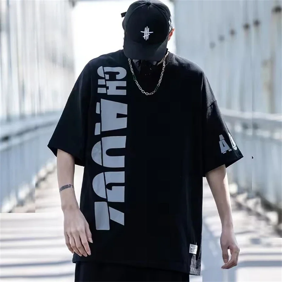 

Черная футболка в стиле хип-хоп, мужская футболка 2021, летние тактические футболки с буквенным принтом, свободные футболки с короткими рукавами в стиле Харадзюку, топы, одежда