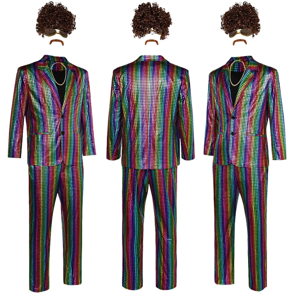 Men 70s Disco Cosplay Outfit Halloween Retro Party Stage Night Club Cloth Adult 60s 70s Male Hippie Fantasia Costume