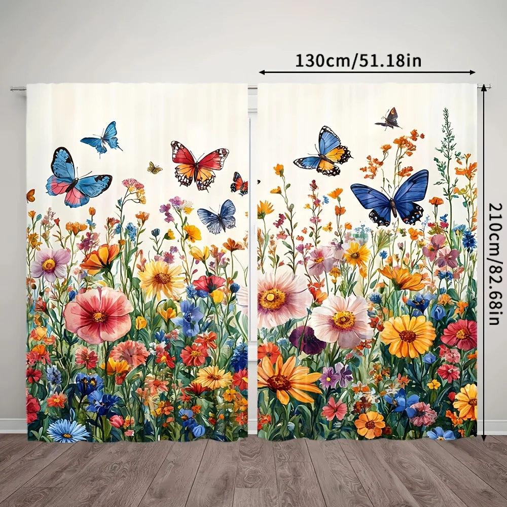 Butterfly Wildflower Meadow Curtains Blackout Drapes for Living Room Spring Decor Colorful Insect Floral Print Window Treatment