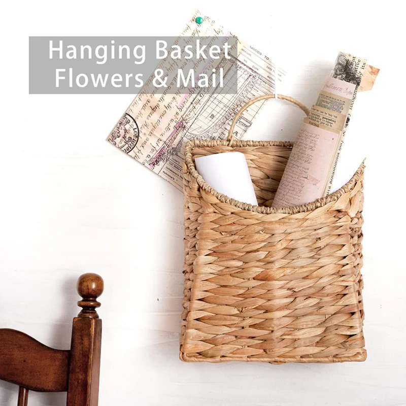 Hanging Basket for Front Door,Woven Wall Baskets for Flowers & Mails,Hangable Mount Storage Organize for Home,Garden-ABPX view 6