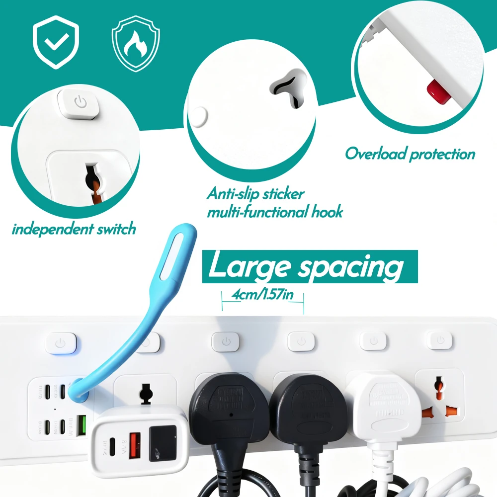 Adea USB Type-C PD Surge Protector Cord with Extension Universal Power Strip Socket - Multiple Plugs for UK EU KR US AU Israel J view 4