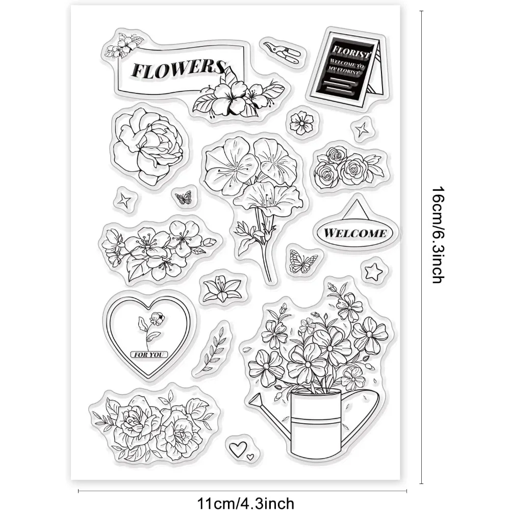 Flowers Silicone Clear Stamps Rose Magnolia Flower Lily Transparent Stamps for Birthday Valentine's Day Cards Making DIY