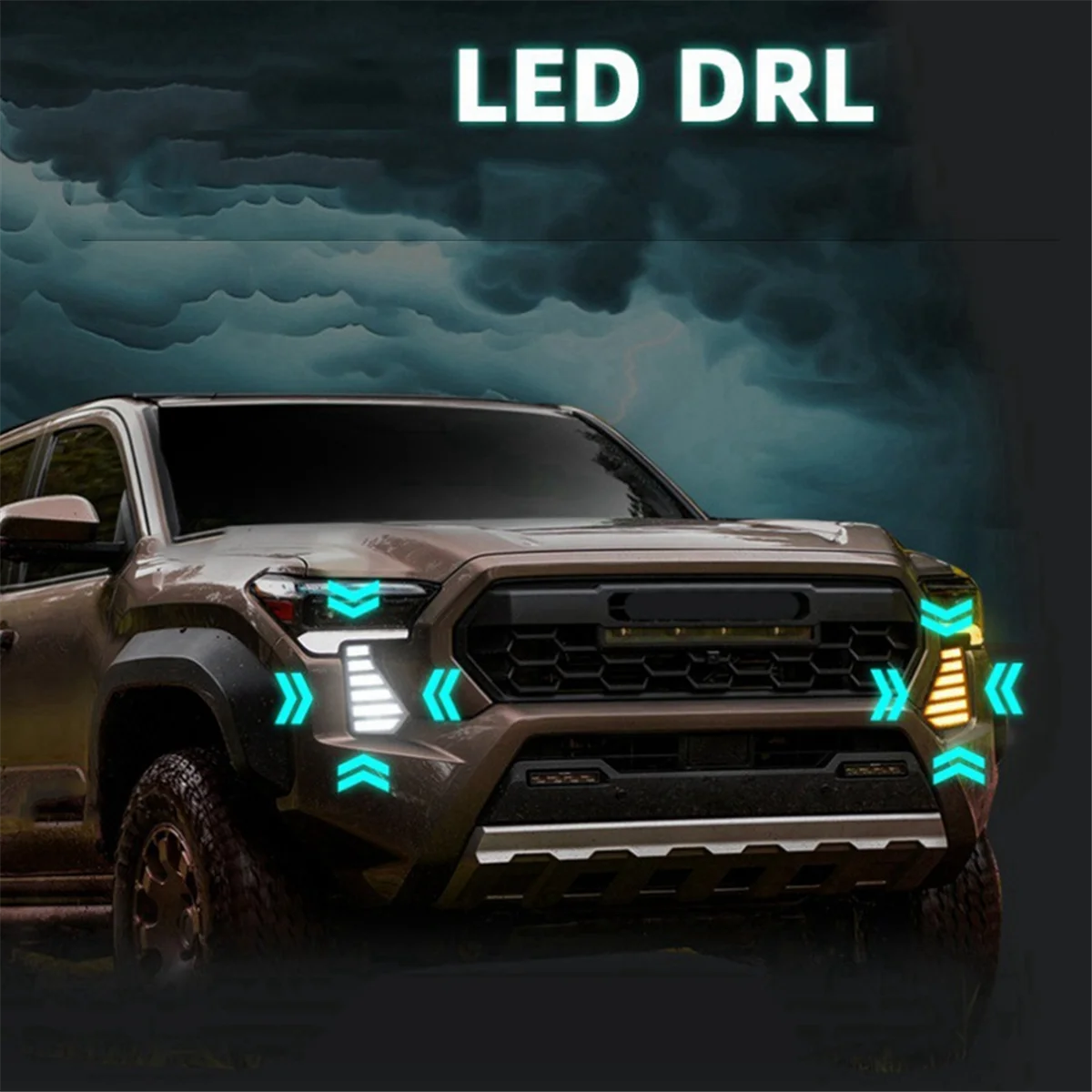 

For Toyota Tacoma 2024 Grille Air Intake Cover DRL Daytime Running Lights Turn Signal Daylight