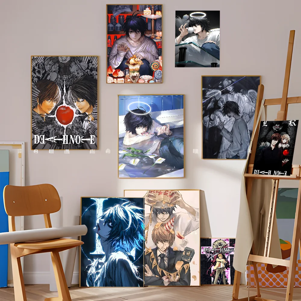 

Anime Death Note DN L Whitepaper Poster Waterproof Paper Sticker Coffee House Bar Aesthetic Art Wall Painting