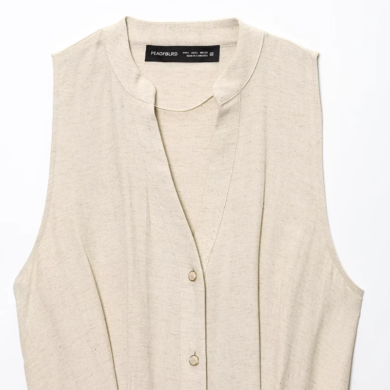 فستان نسائي أنيق ميدي بدون أكمام وحزام قميص مع فتحة رقبة على شكل حرف V للتخسيس على الموضة لفستان الحفلات النسائية غير الرسمية 8137775