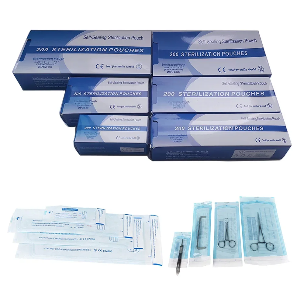 

200pcs/Box Sterilization Self Sealing Pouch Bags Dentistry Medical Grade Disposable Paper+CPP/PET Film Odontologia Supplies