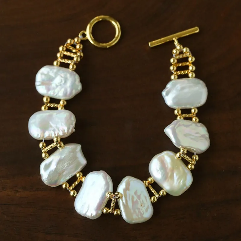 Natural Baroque Freshwater Pearl Gold Bracelet Woman Europe America Fashion Charm Jewelry