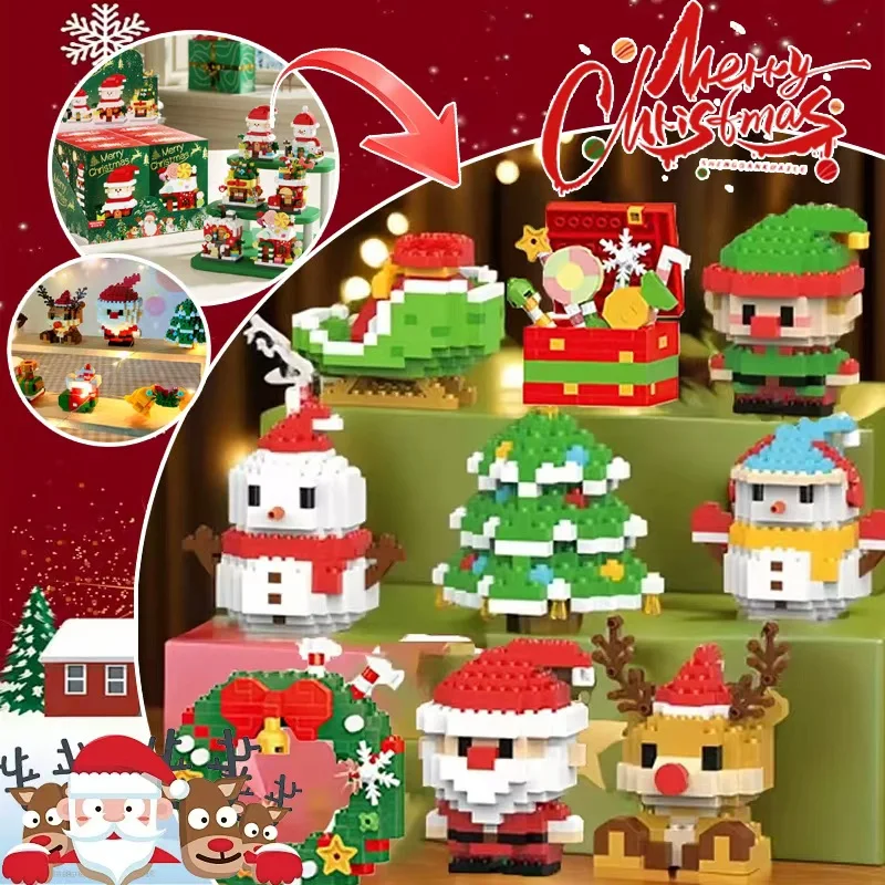 

Серия микро строительных блоков, рождественские подарки, Санта-Клаус, олень, головоломка, сборка кирпичей, украшение стола, слепая коробка, игрушки для детей