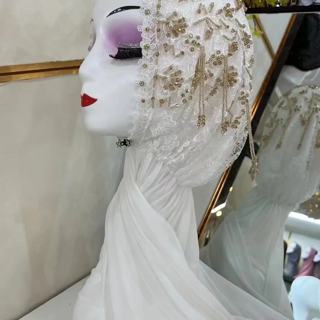 Hijab 이슬람 여성 목도리 Headscarf 무료 배송 럭셔리 Tassels 스카프 말레이시아기도 Kufi 이슬람 사우디 아라비아 레이스 터번 05331